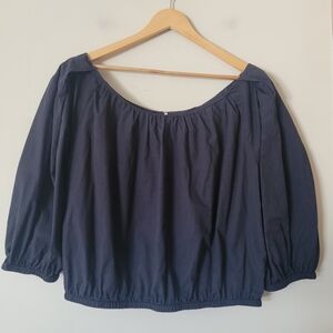 Free People Puff Sleeve Off The Shoulder Boho Peasant Blouse Cotton Size Large